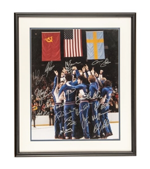 1980 USA Olympic Hockey Team Signed and Framed 16x20 Photo with Eruzione and Craig